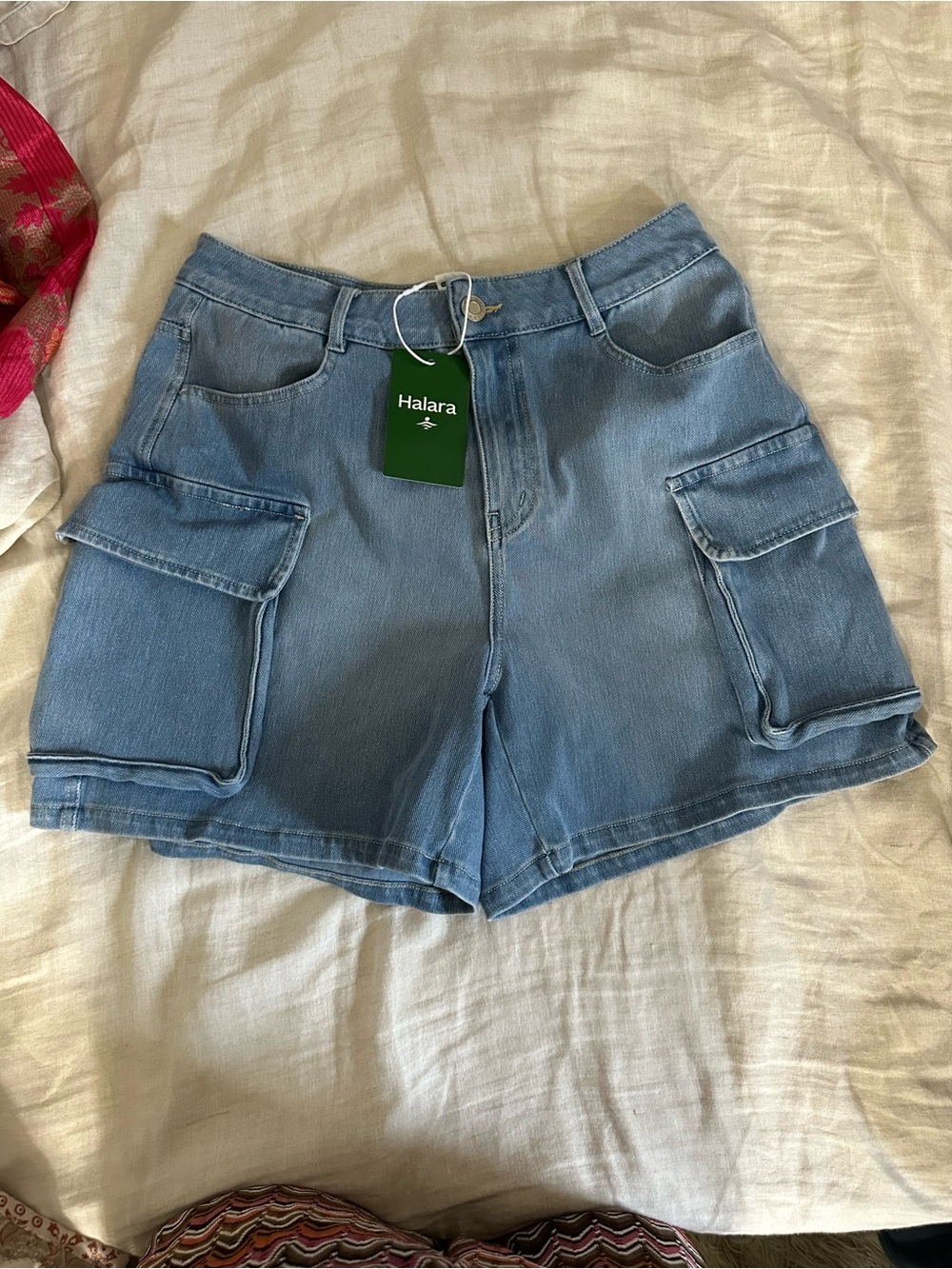 HALARA Light Blue Cargo Denim Shorts